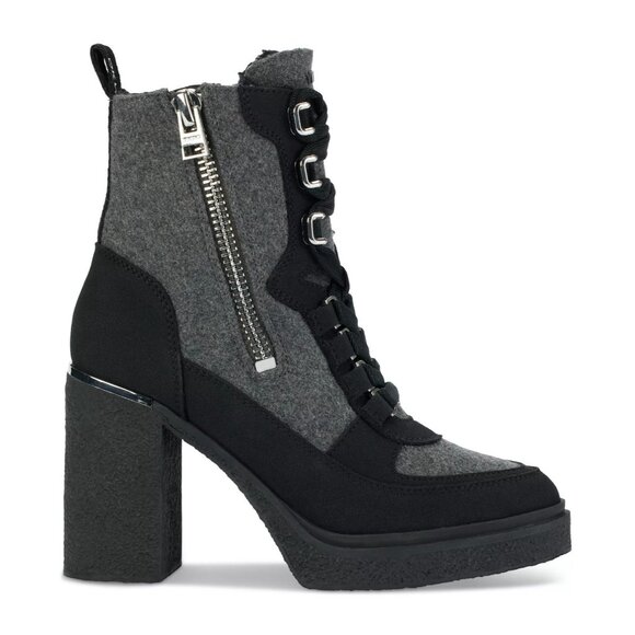179$ DKNY Toia Lace-Up Zip Block Heel Booties Women's Size 6 US Gray Black - Picture 2 of 5
